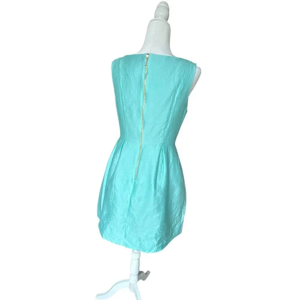 Kate Spade Susannah Fit and Flare Silk Mini Dress Size 10 Pockets Blue Green